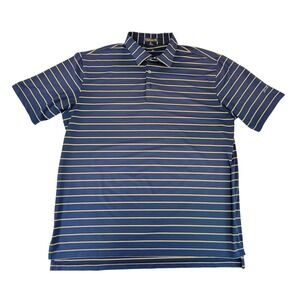 Peter Millar Performance Striped Polo Shirt Mens XL Blue Yellow Golf Casual